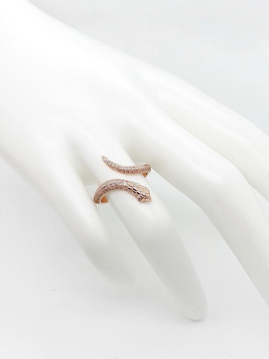 NO RESERVE 0.40CT Natural Pink Diamond Snake Ring 14k Rose Gold For Sale 2