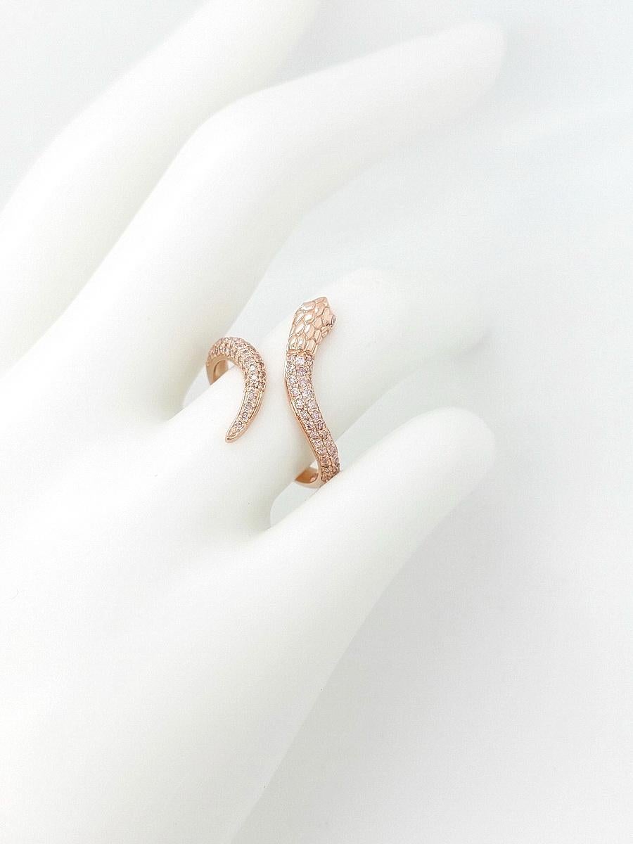 NO RESERVE 0.40CT Natural Pink Diamond Snake Ring 14k Rose Gold For Sale 3