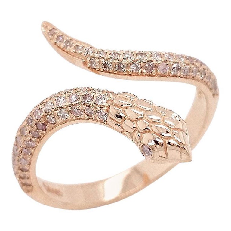 NO RESERVE 0.40CT Natural Pink Diamond Snake Ring 14k Rose Gold For Sale