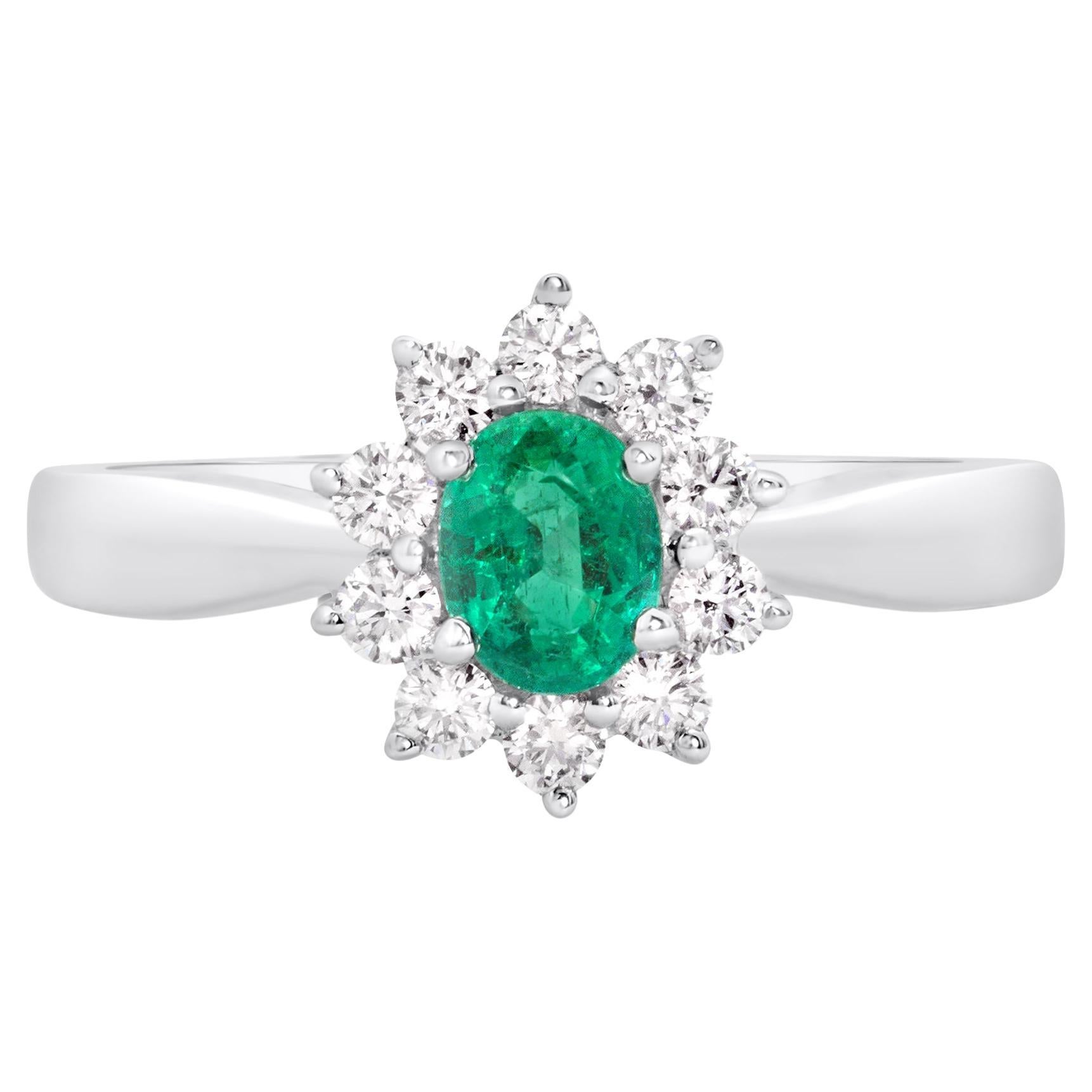 Roman Malakov 0.40 Carat Oval Cut Emerald & Diamond Halo Engagement Ring