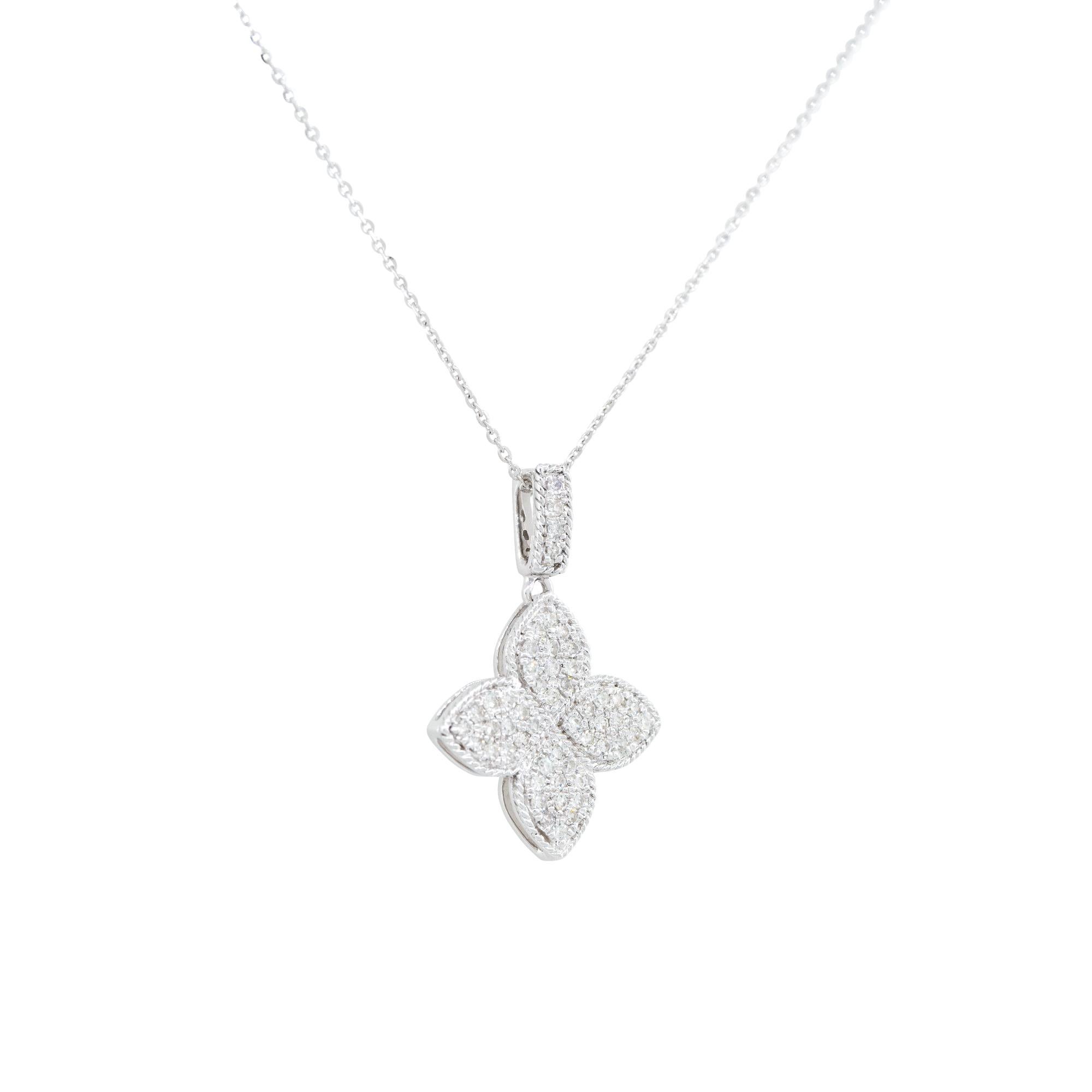 Modern 0.40 Carat Pave Diamond Clover Necklace 14 Karat In Stock For Sale