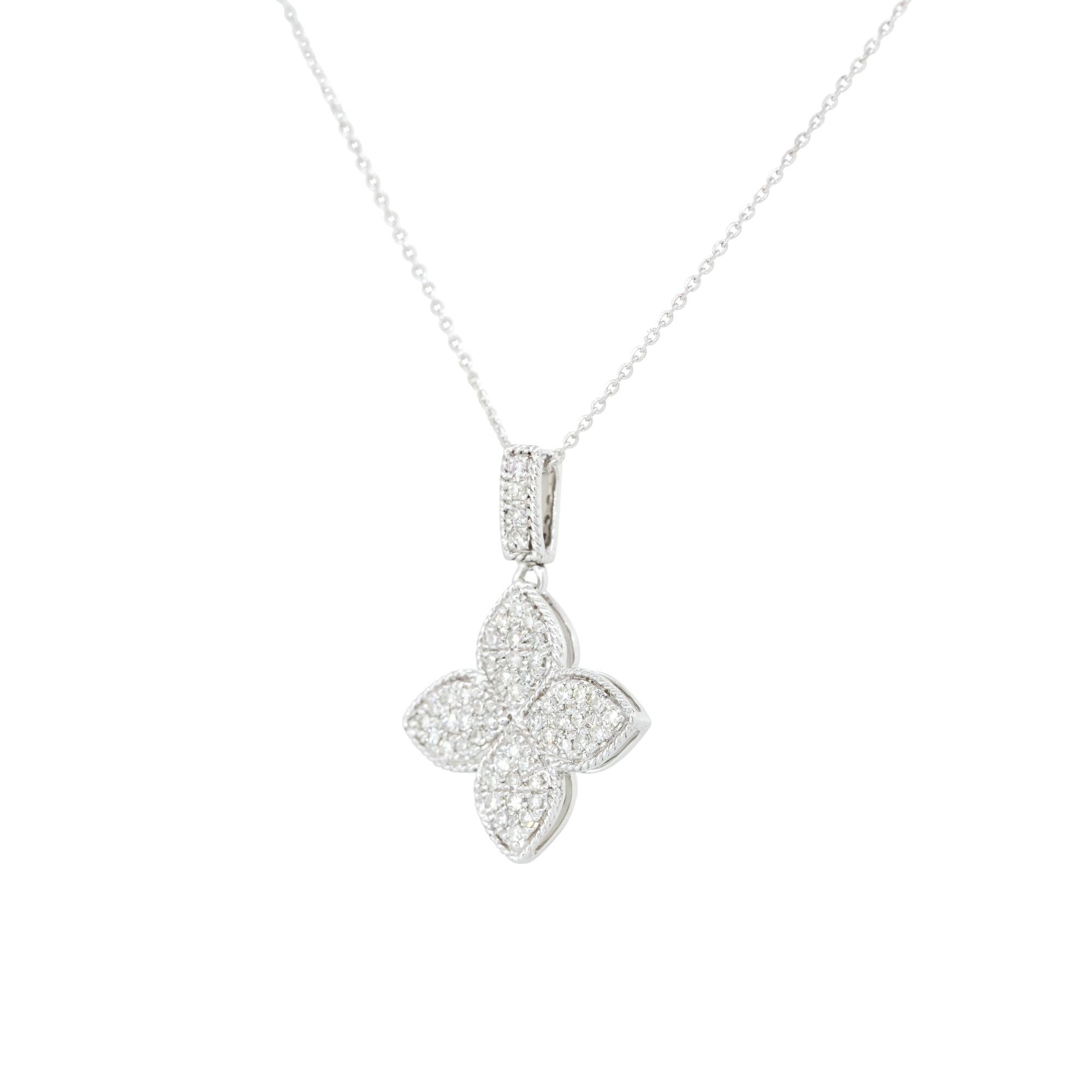 Round Cut 0.40 Carat Pave Diamond Clover Necklace 14 Karat In Stock For Sale