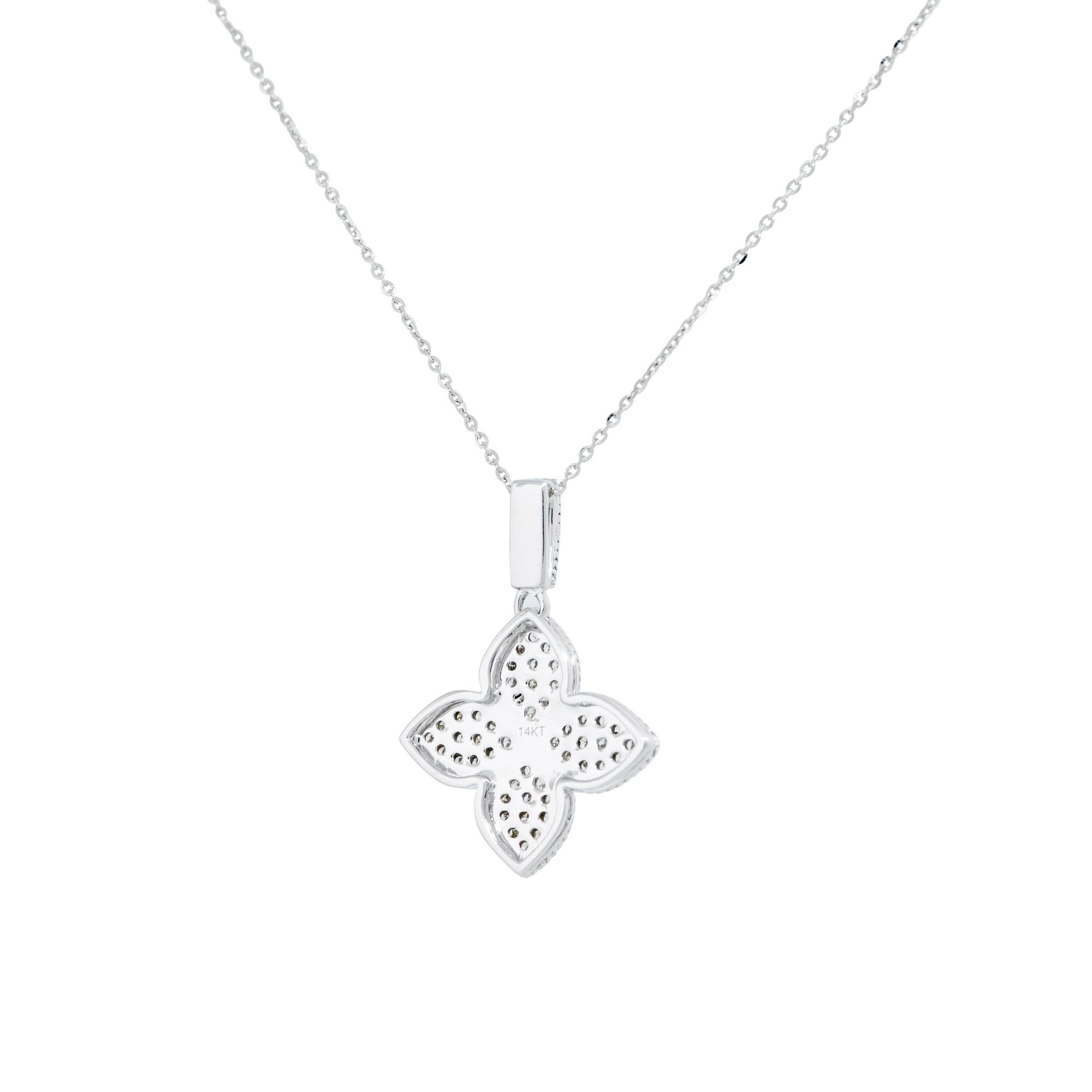 0.40 Carat Pave Diamond Clover Necklace 14 Karat In Stock In Excellent Condition For Sale In Boca Raton, FL