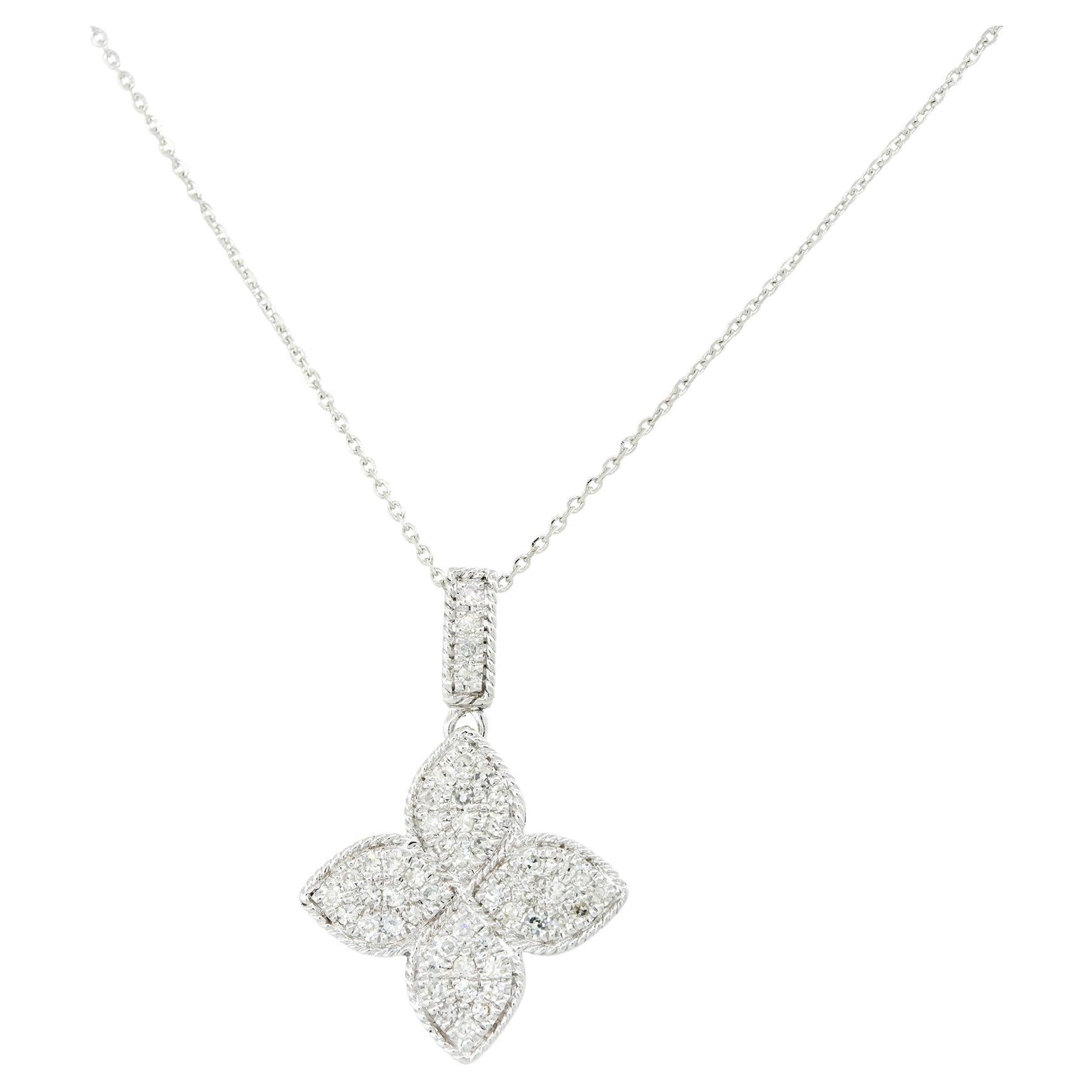 0.40 Carat Pave Diamond Clover Necklace 14 Karat In Stock For Sale