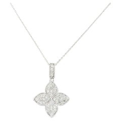 0.40 Carat Pave Diamond Clover Necklace 14 Karat En Stock