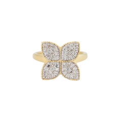 0.40 Carat Pave Diamond Clover Ring 14 Karat In Stock