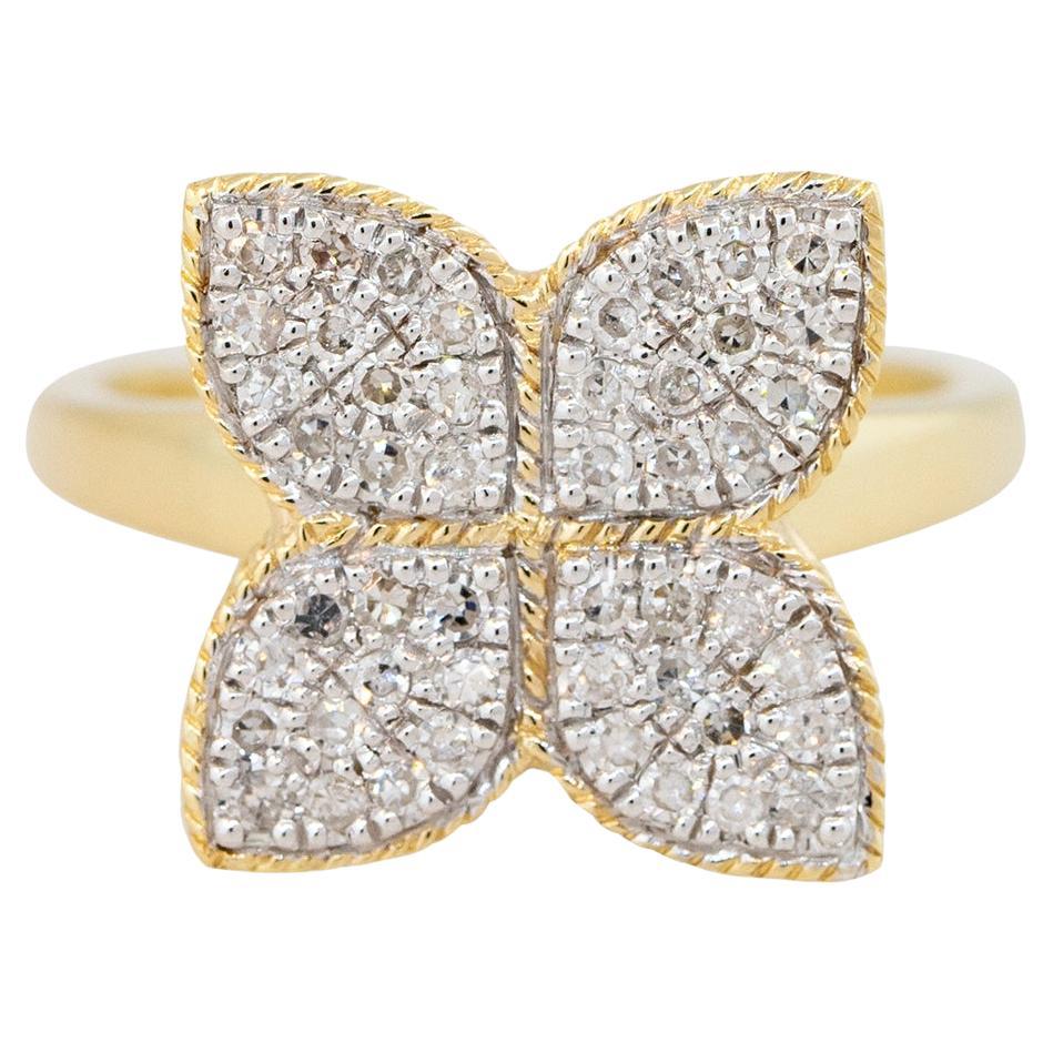 0.40 Carat Pave Diamond Clover Ring 14 Karat In Stock For Sale
