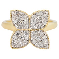 0.40 Carat Pave Diamond Clover Ring 14 Karat In Stock