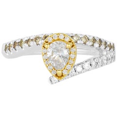 0.40 Carat Pear Yellow Diamond and White Diamond Ring 18 Karat White Gold