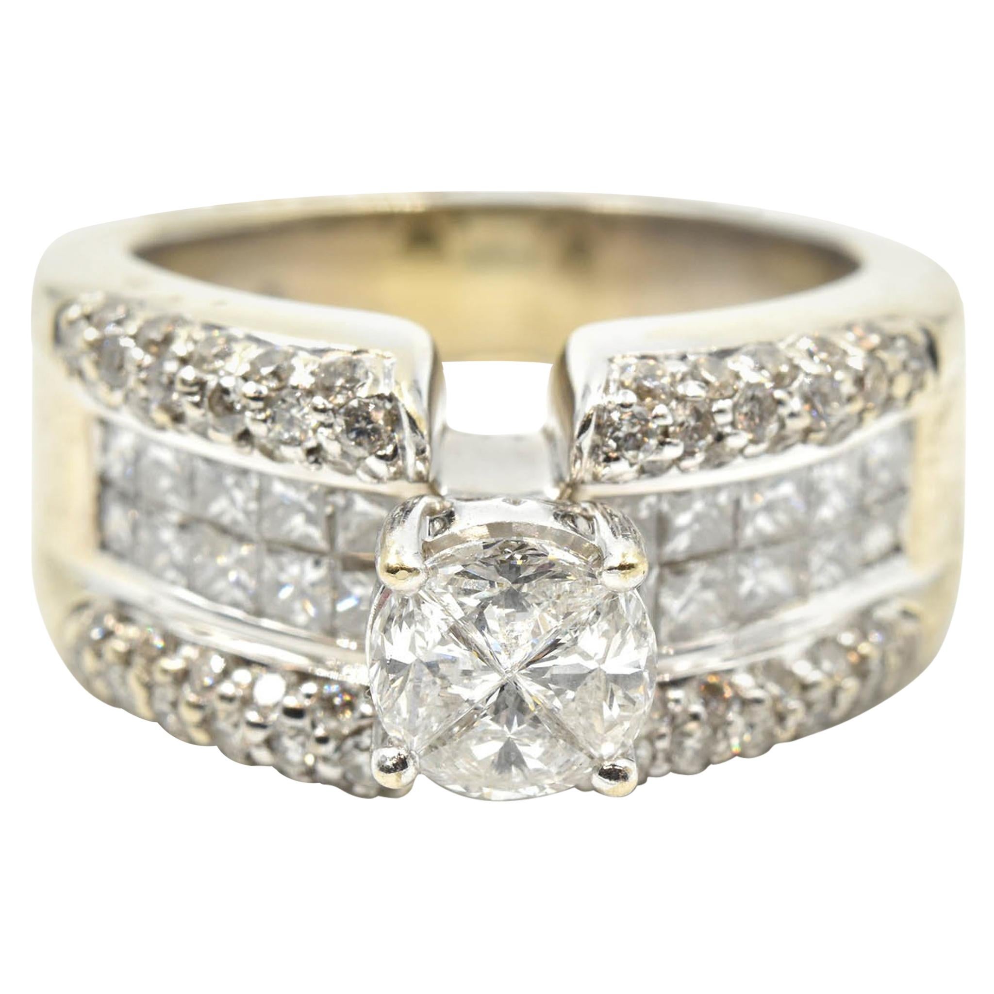 0.40 Carat Quadset Trillion Diamonds with Diamond Mount Engagement Ring