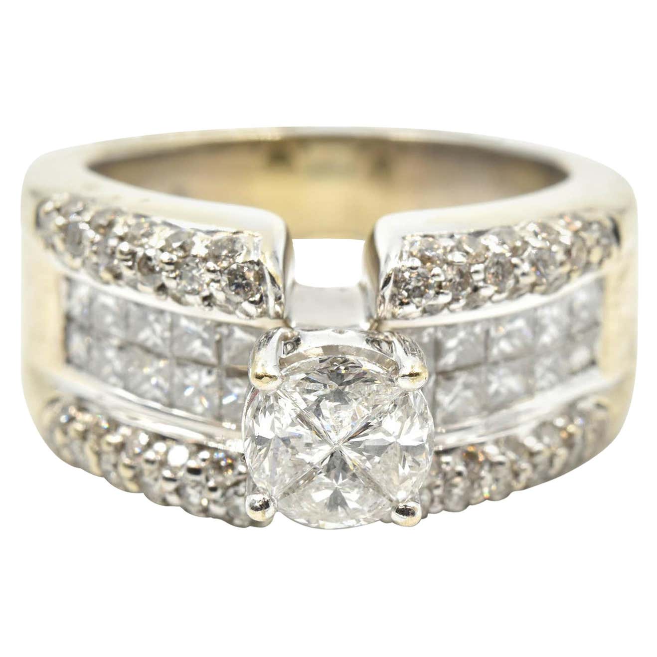 0.40 Carat Quadset Trillion Diamonds with Diamond Mount Engagement Ring ...