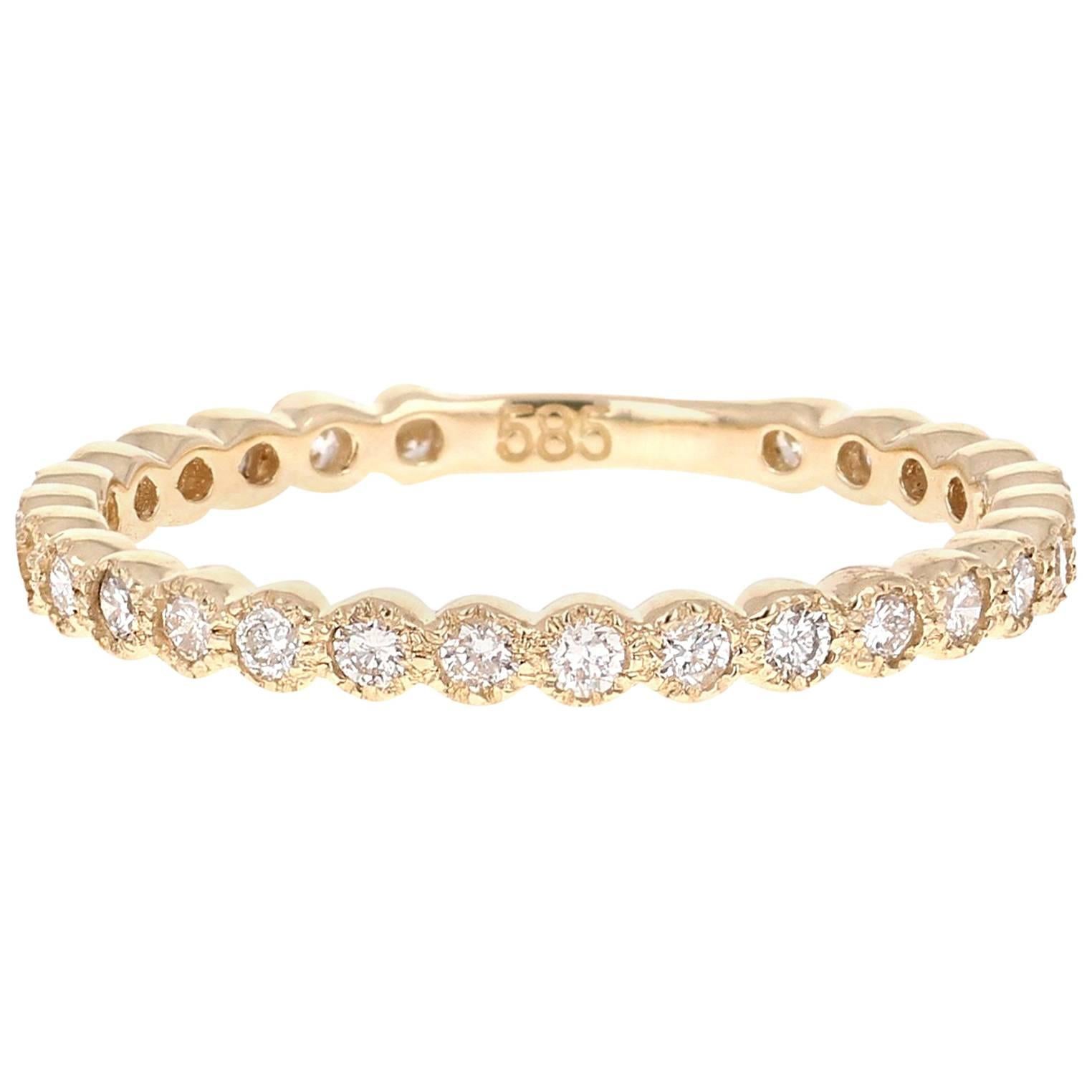 0.40 Carat Round Cut Diamond Yellow Gold Stackable Band