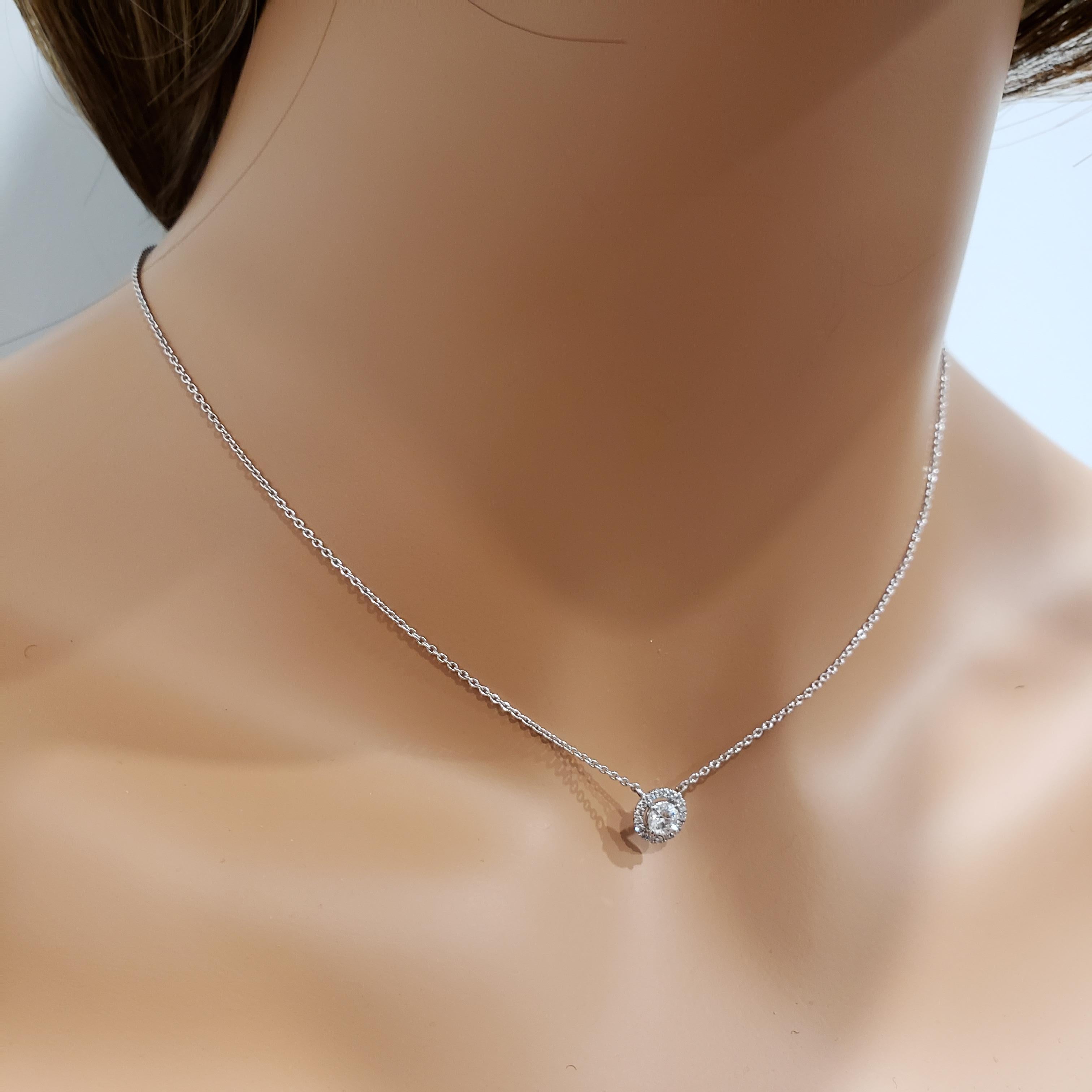 Women's or Men's Roman Malakov 0.40 Carat Round Diamond Halo Pendant Necklace For Sale
