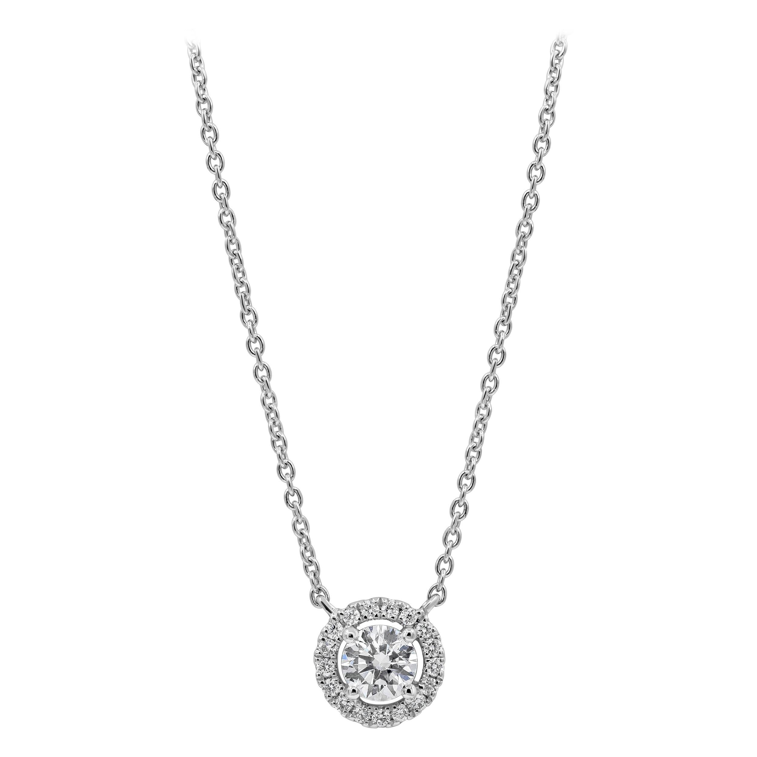 Roman Malakov 0.40 Carat Round Diamond Halo Pendant Necklace For Sale
