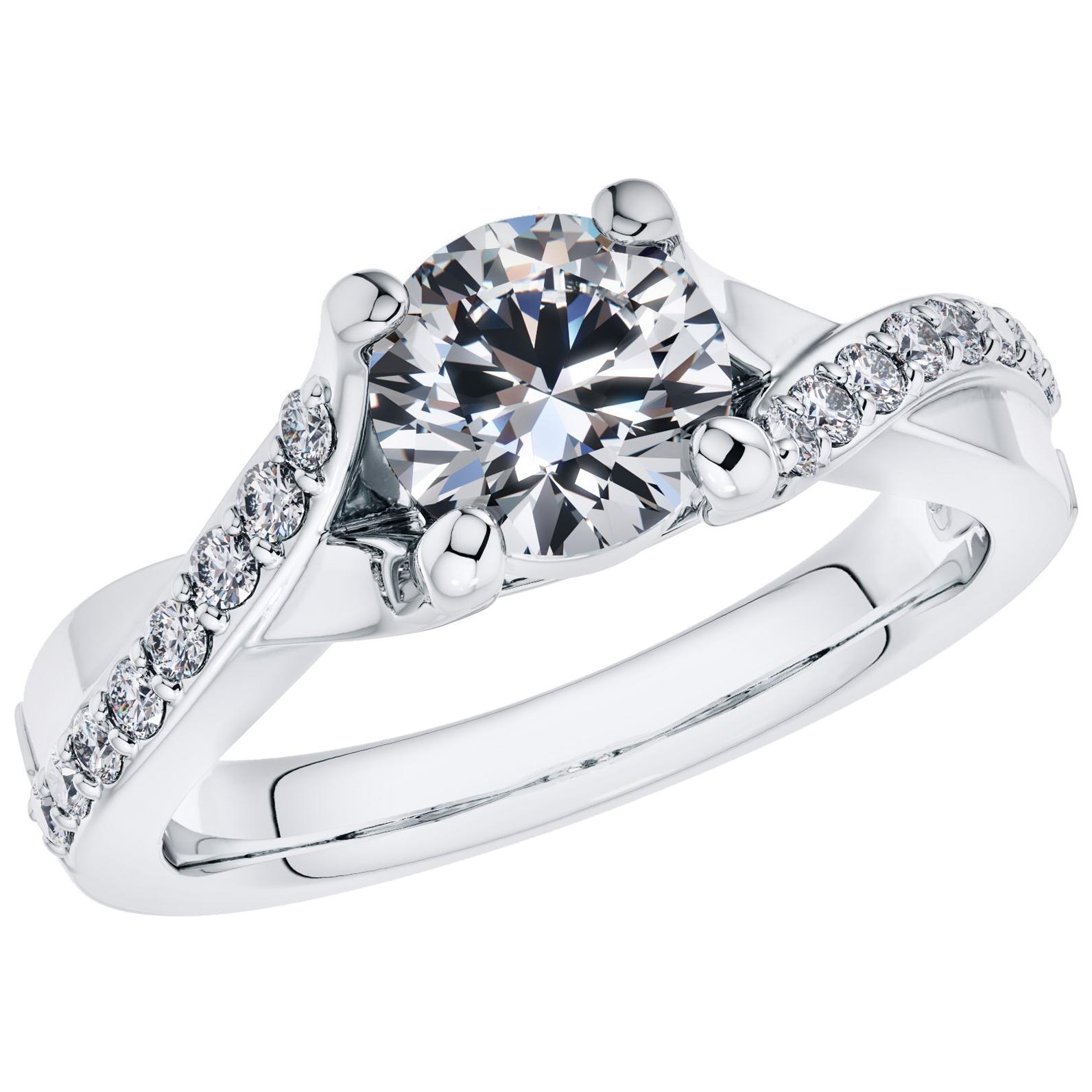 0.40 Carat Round Diamond Twisted 18 Karat White Gold 4 Prong Engagement Ring For Sale