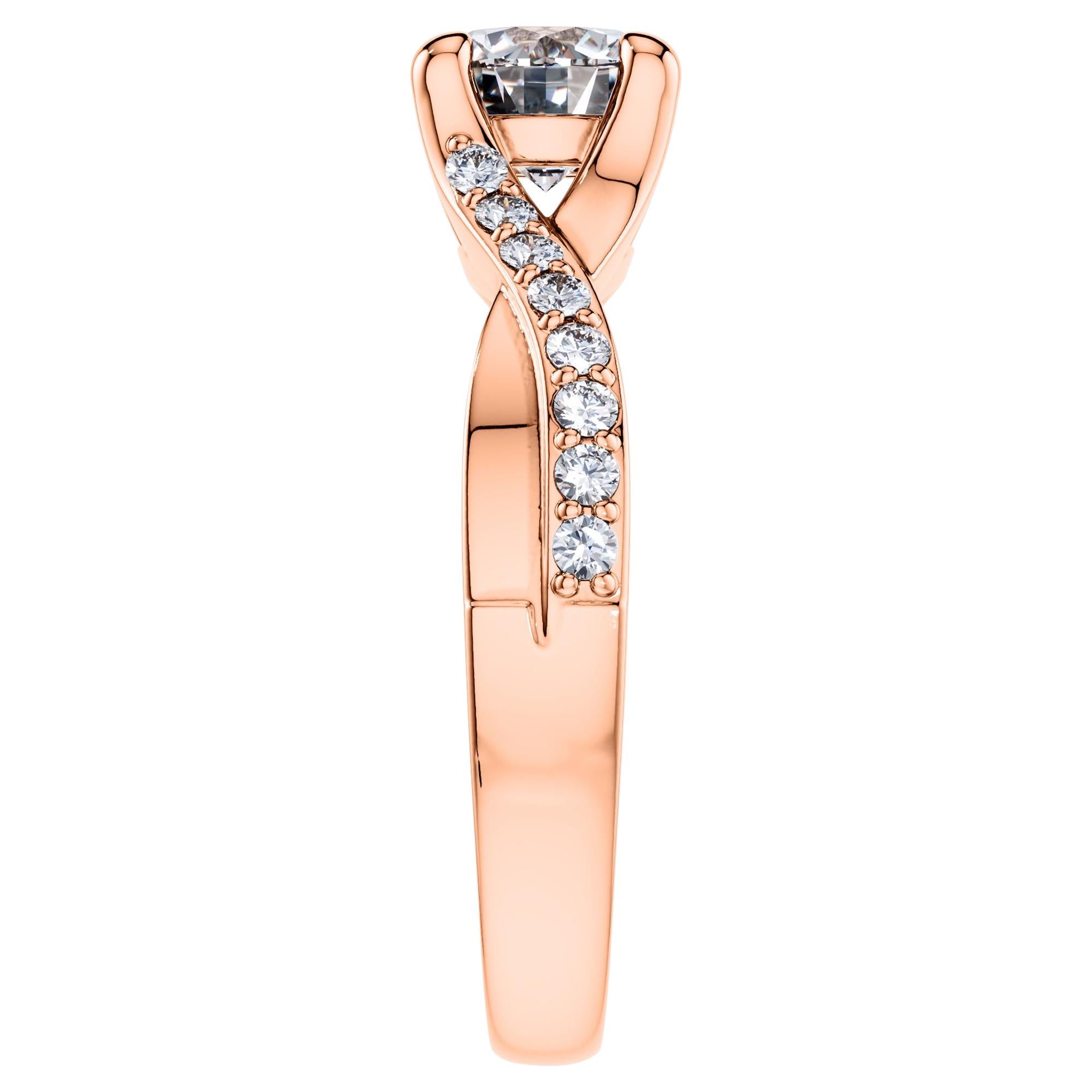 Bague de fiançailles à 4 griffes amour torsadé en or rose 18 carats avec diamants ronds de 0,40 carat