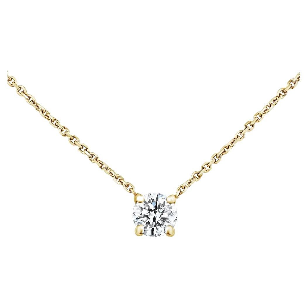 0.40 Carat Round Solitaire Diamond Necklace in 14K Yellow Gold, Shlomit Rogel For Sale