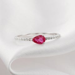 0.40 Carat Ruby Gemstone 0.12 Carat Diamond Ring 10 Karat White Gold Jewelry