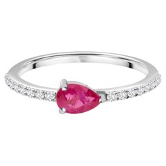 0.40 Carat Ruby Gemstone 0.12 Carat Diamond Ring 10 Karat White Gold Jewelry