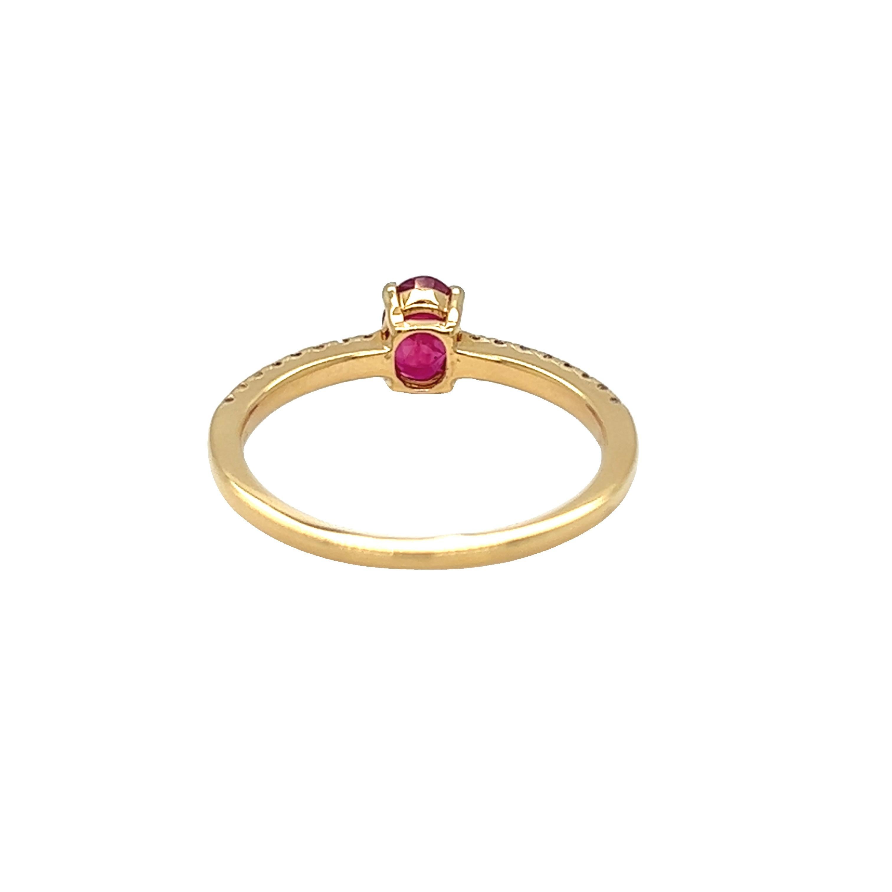 0.40 Carat Ruby Solitaire and Diamond Ring 18K Yellow Gold Engagement Ring For Sale 1