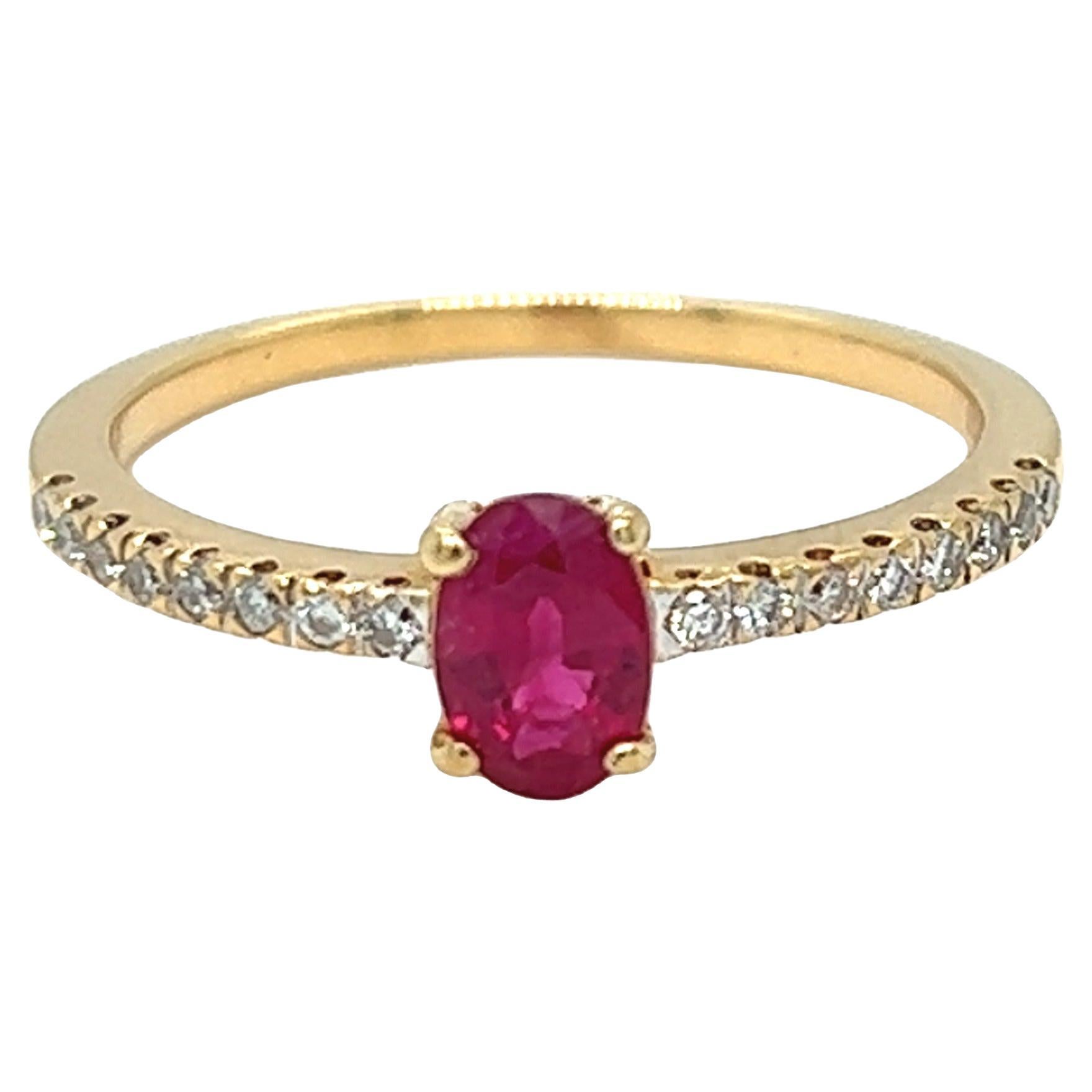 0.40 Carat Ruby Solitaire and Diamond Ring 18K Yellow Gold Engagement Ring For Sale