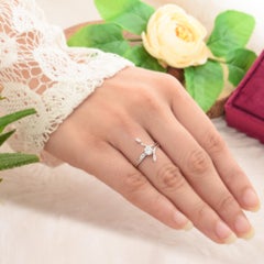 10K White Gold 0.40 Ct Round & Baguette Cut Diamond Open Bypass Ring
