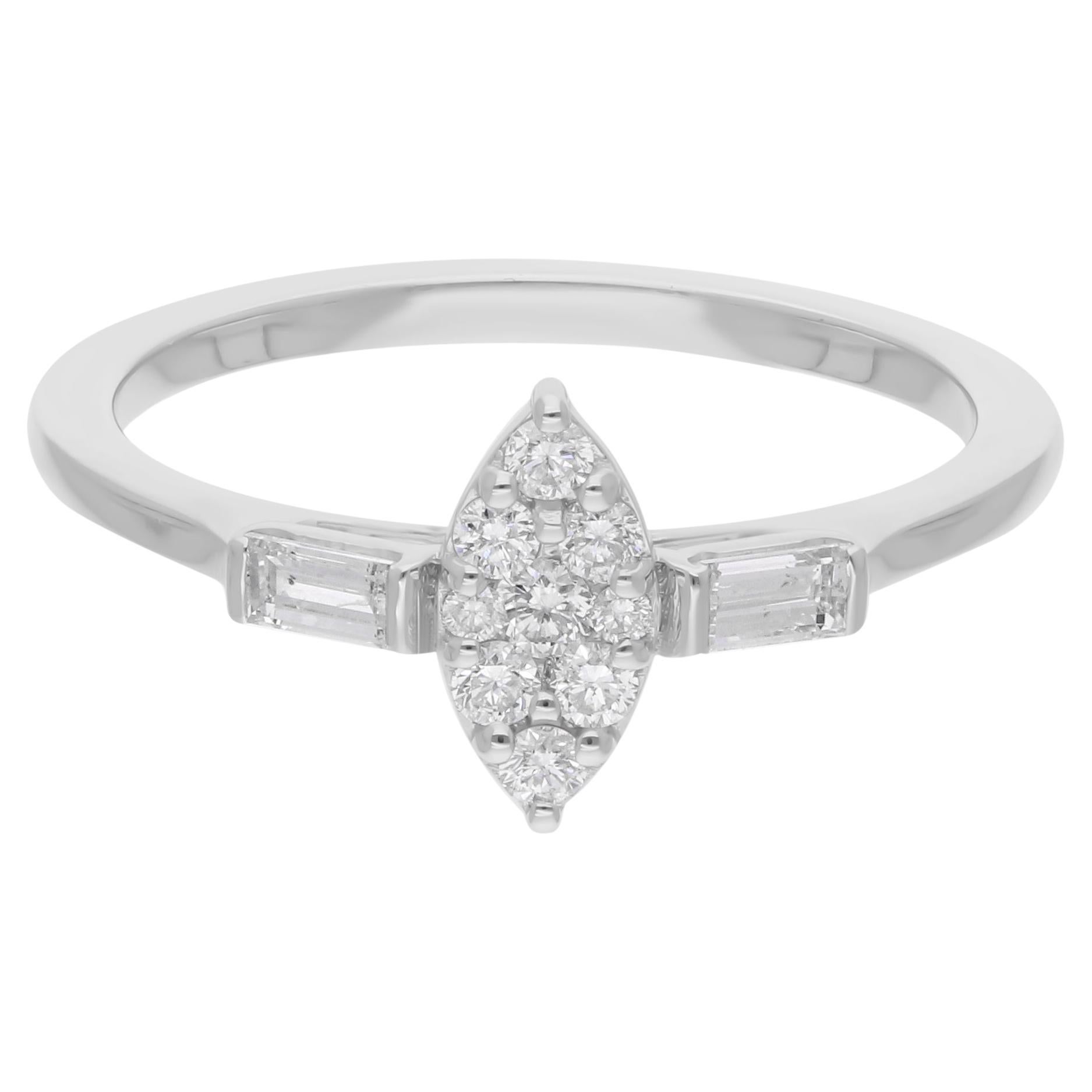 Bague en or blanc 14 carats avec diamants ronds baguettes de 0,40 carat de pureté SI et de couleur hi-colore