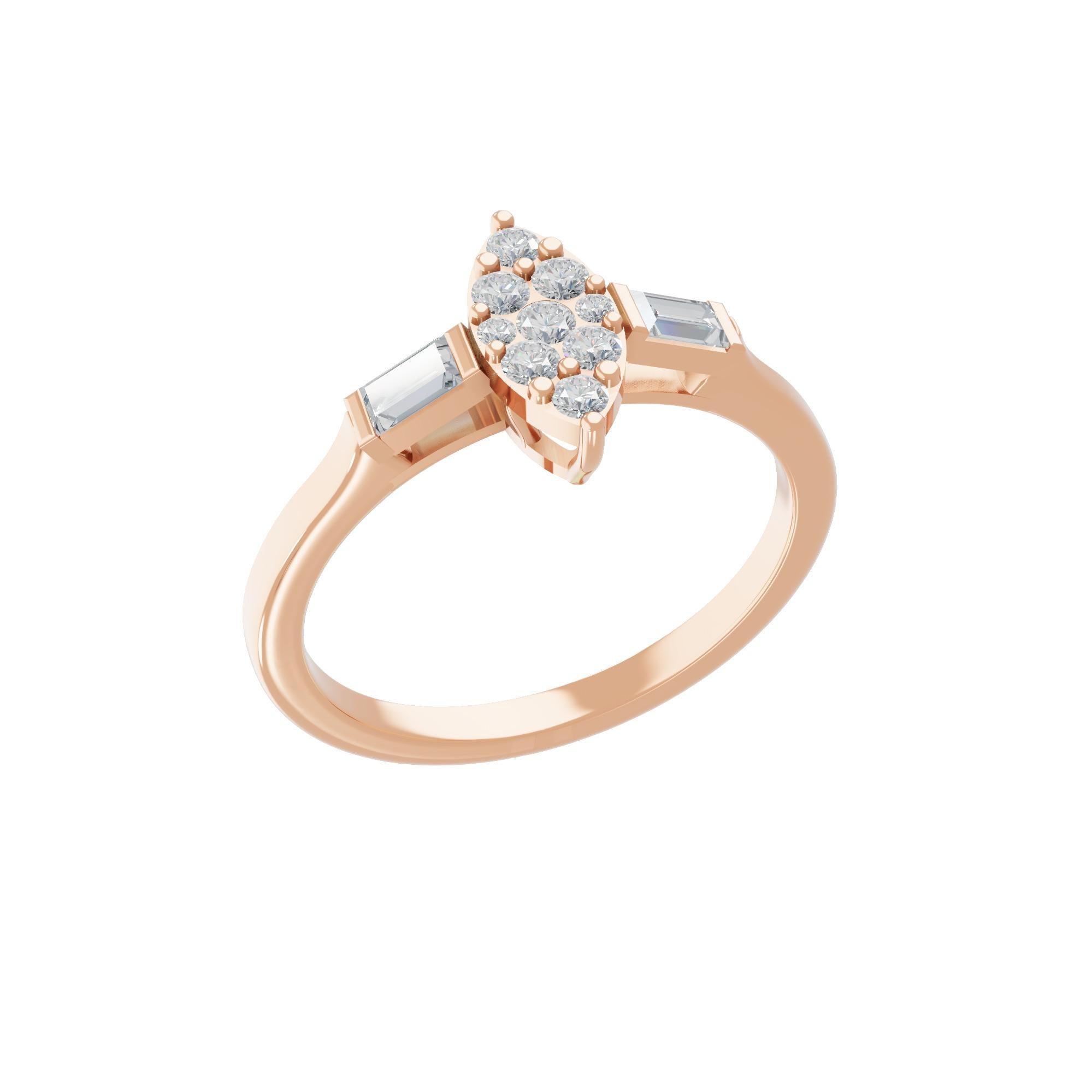 Moderno 0,40 Carati SI Chiarezza HI Colore Baguette Anello con diamante rotondo Oro rosa 18 carati in vendita