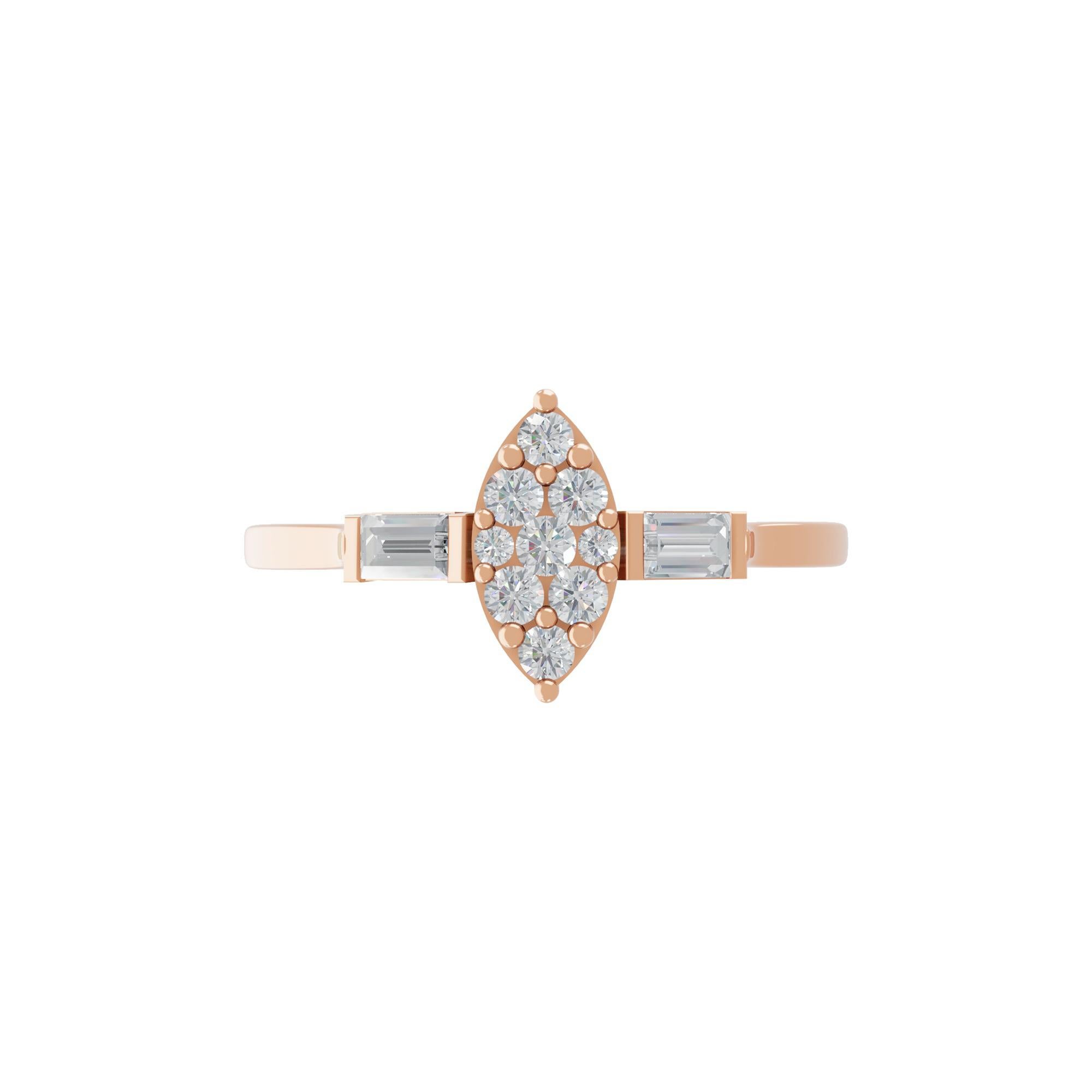 0,40 Carati SI Chiarezza HI Colore Baguette Anello con diamante rotondo Oro rosa 18 carati in vendita