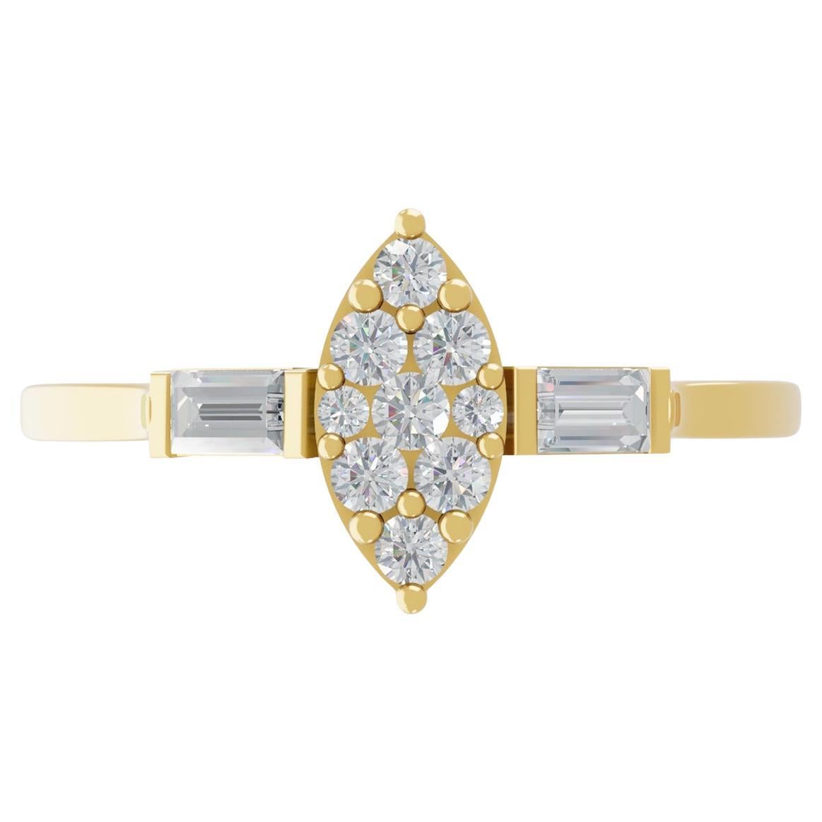 0,40 Karat SI Reinheit HI Farbe Baguette Rund Diamant Ring 18 Karat Gelbgold
