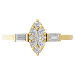 0,40 Karat SI Reinheit HI Farbe Baguette Rund Diamant Ring 18 Karat Gelbgold