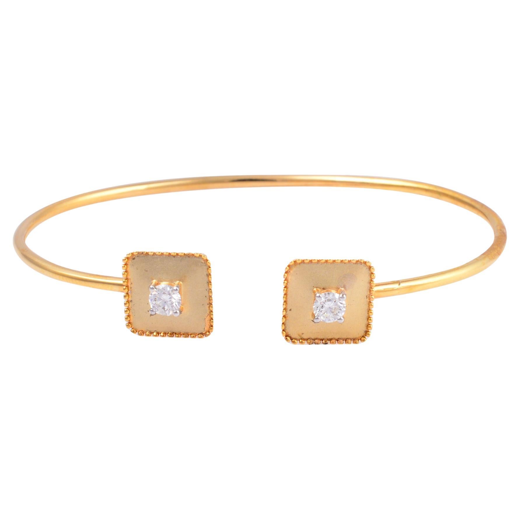 0.40 Carat SI Clarity HI Color Diamond Cuff Bangle Bracelet 18 Karat Yellow Gold