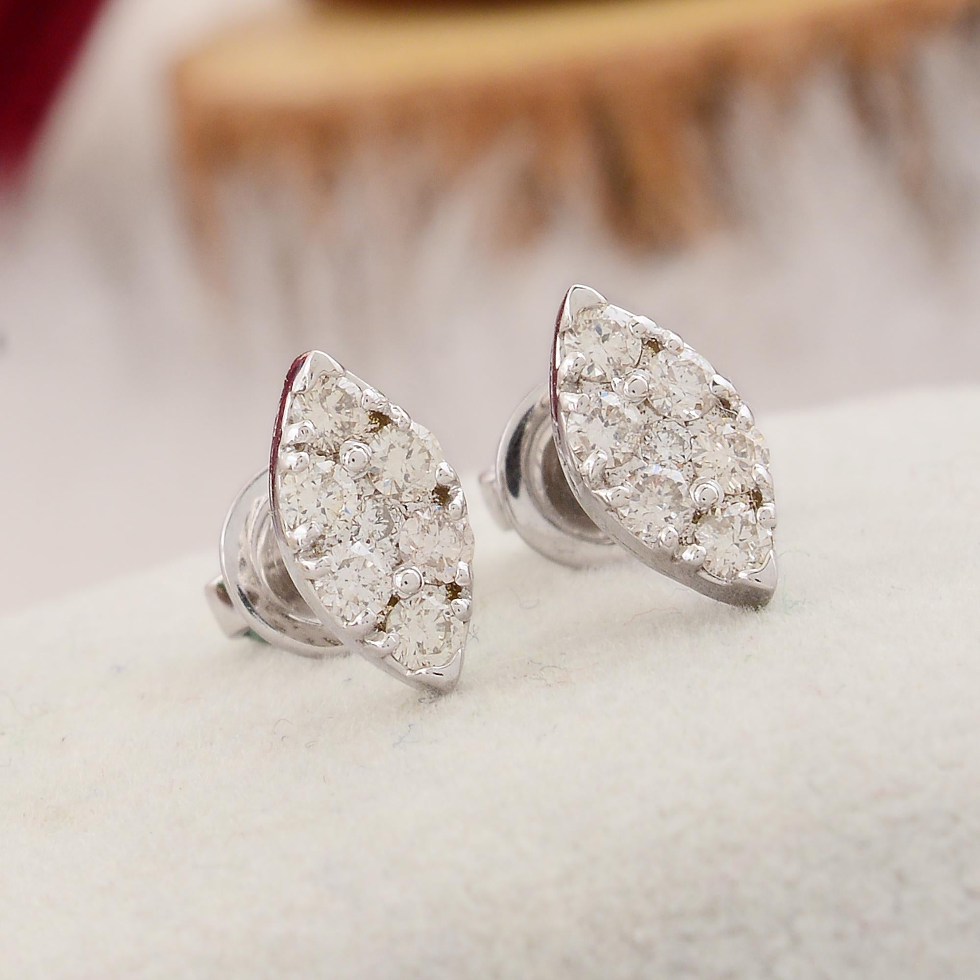 Modern Natural SI Clarity HI Color Diamond Pave Earrings 10k Solid White Gold Jewelry For Sale