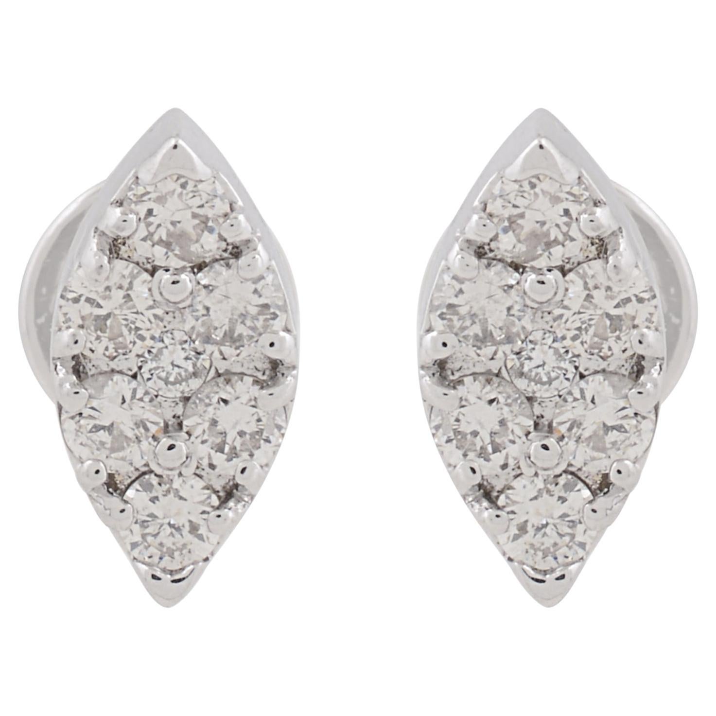 Natural SI Clarity HI Color Diamond Pave Earrings 10k Solid White Gold Jewelry