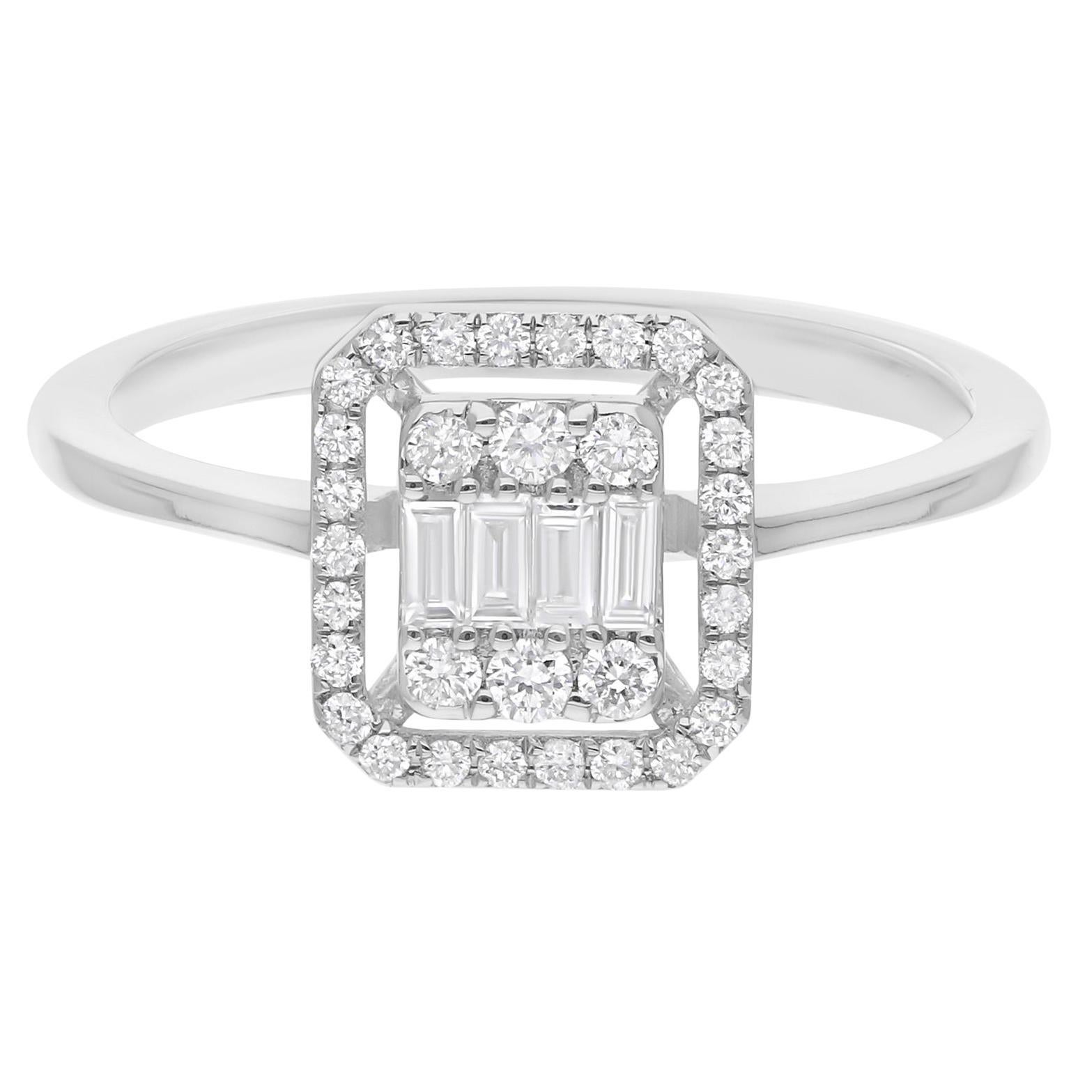 0.40 Carat SI/H Baguette Diamond Halo Emerald Cut Style Ring 14 Karat White Gold