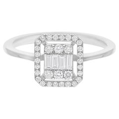 0,40 Carati SI/H Baguette Diamond Halo Emerald Cut Style Ring 14 Karat White Gold