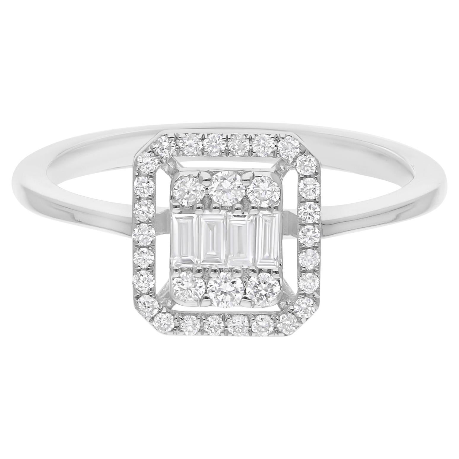 Bague de style émeraude en or blanc 14 carats avec diamants baguettes SI/H de 0,40 carat