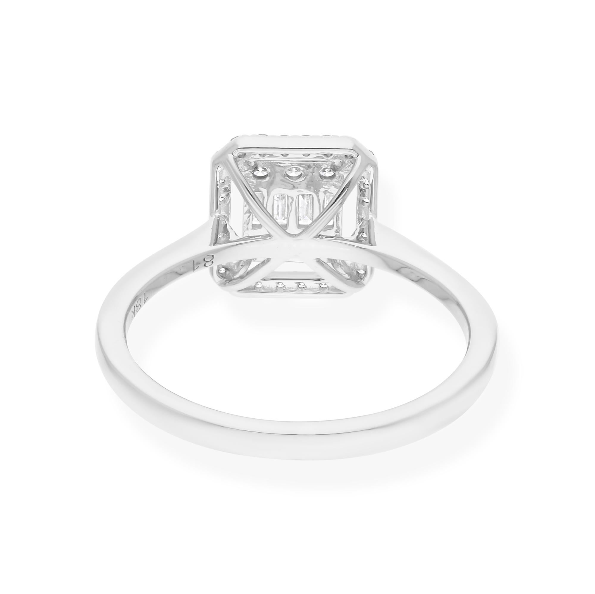 0.40 Carat SI/H Baguette Diamond Halo Emerald Cut Style Ring 18 Karat White Gold In New Condition For Sale In Diera, Dubai