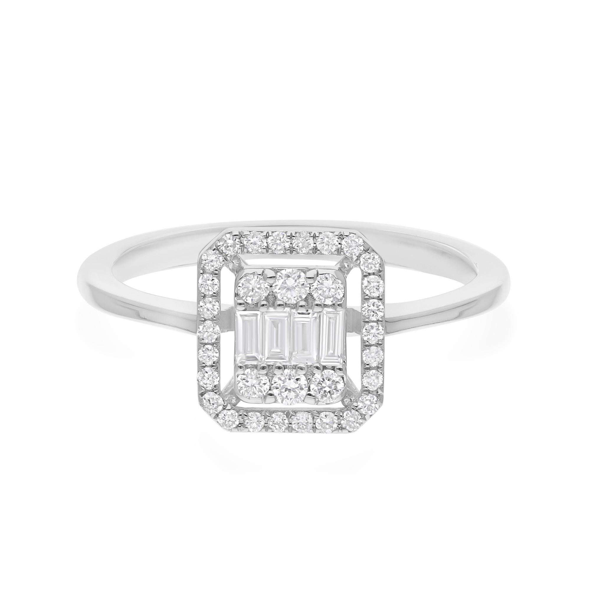 Bague de style émeraude en or blanc 18 carats avec diamants baguettes SI/H de 0,40 carat