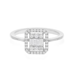 Bague de style émeraude en or blanc 18 carats avec diamants baguettes SI/H de 0,40 carat