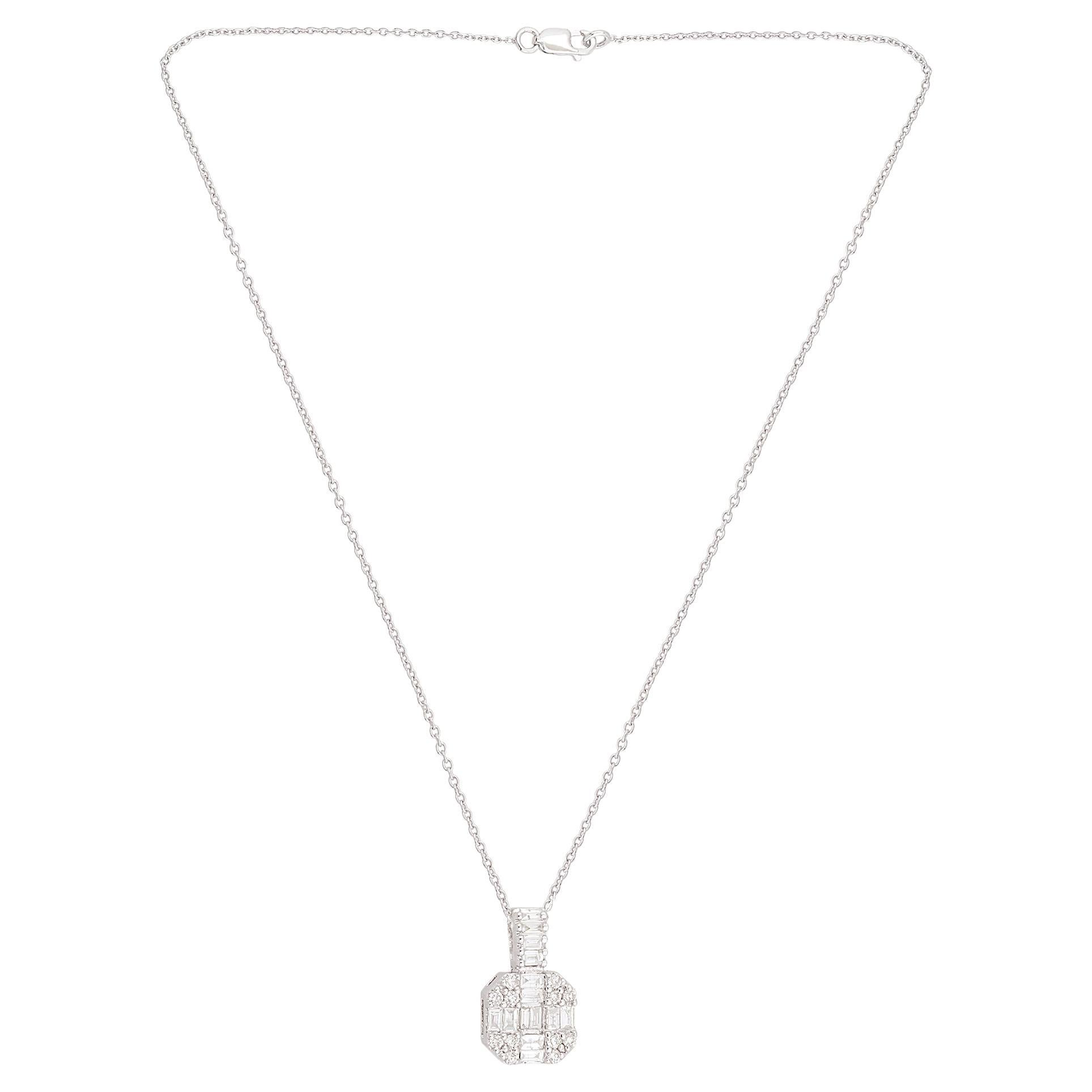 Collier pendentif à breloques en or blanc 18 carats avec diamants baguettes SI/HI de 0,40 carat