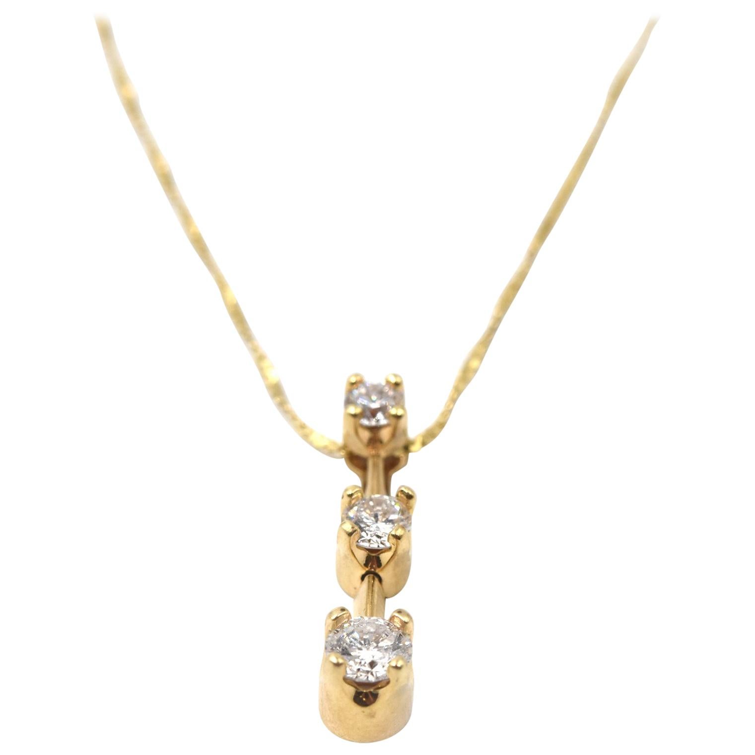 0.40 Carat Three-Diamond 14 Karat Yellow Gold Drop Necklace