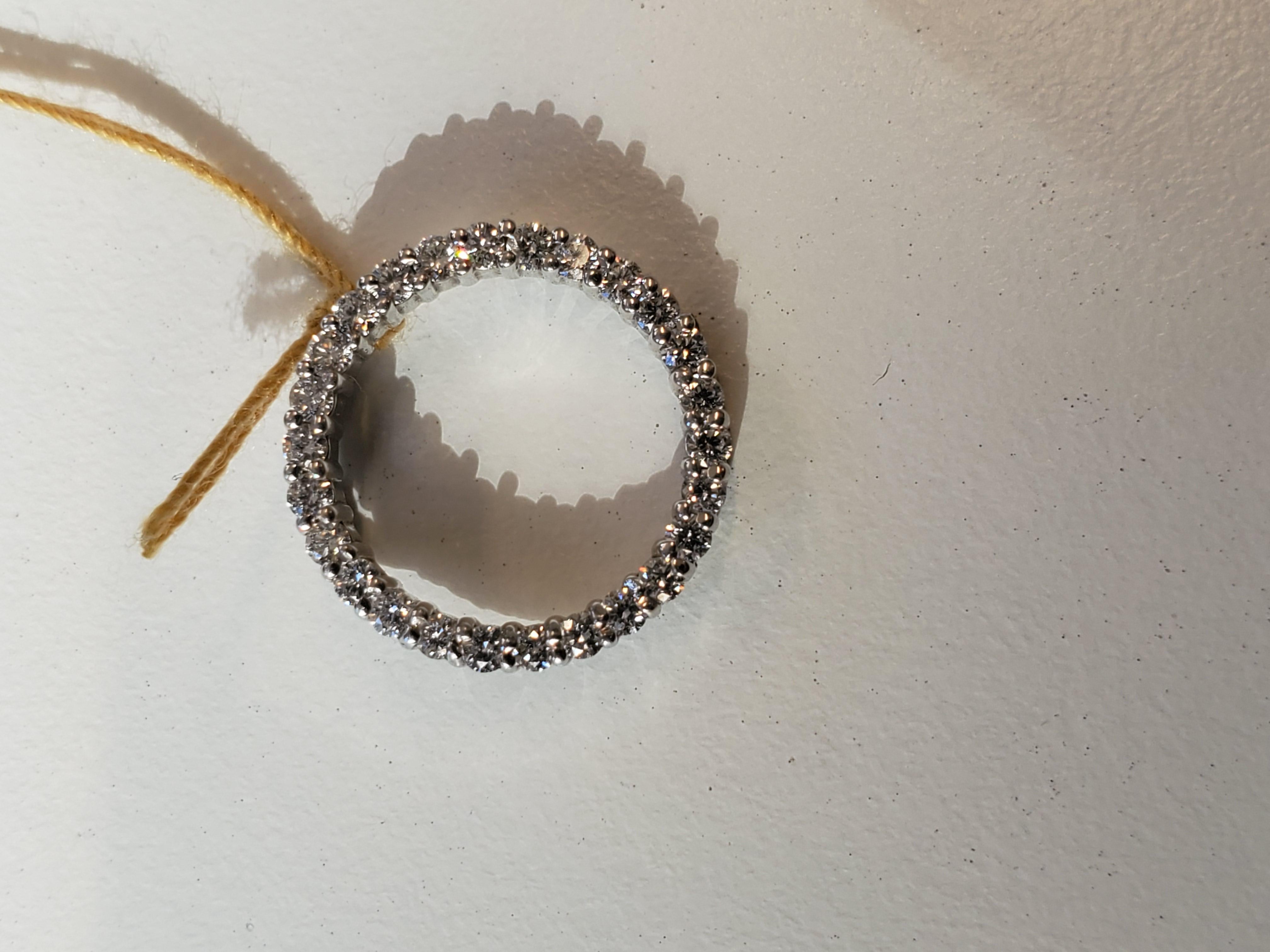Contemporary 0.40 Carat Total Diamond Circle Pendant in 14 Karat White Gold For Sale