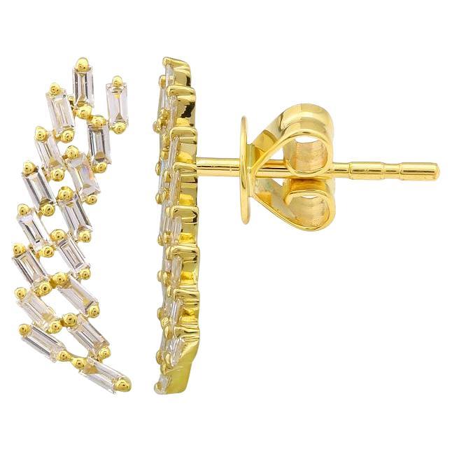 0.40 Carat Total Weight Baguette Diamond Stud Earrings, 14 Karat Yellow Gold For Sale