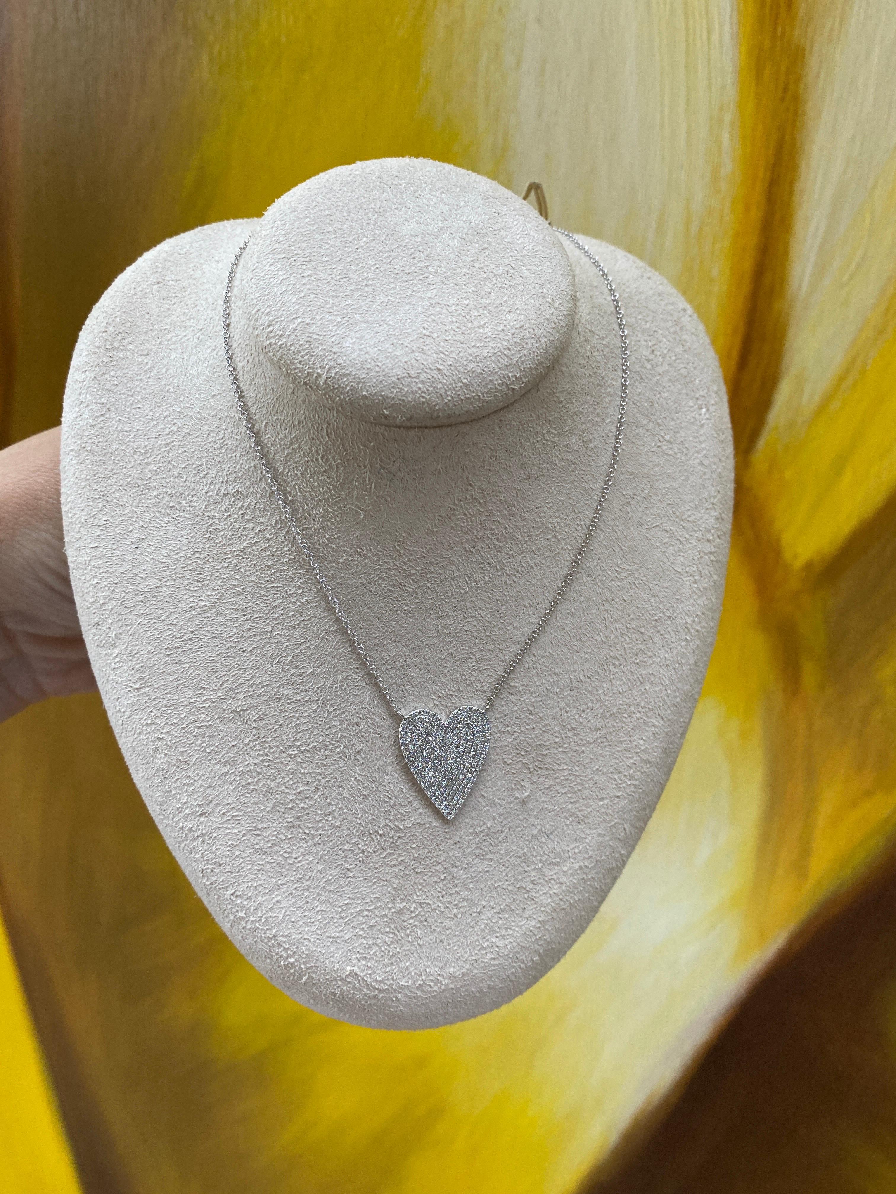 0.40 Carat Total Weight Diamond Heart Shape Pendant, 14 Karat White Gold For Sale 1