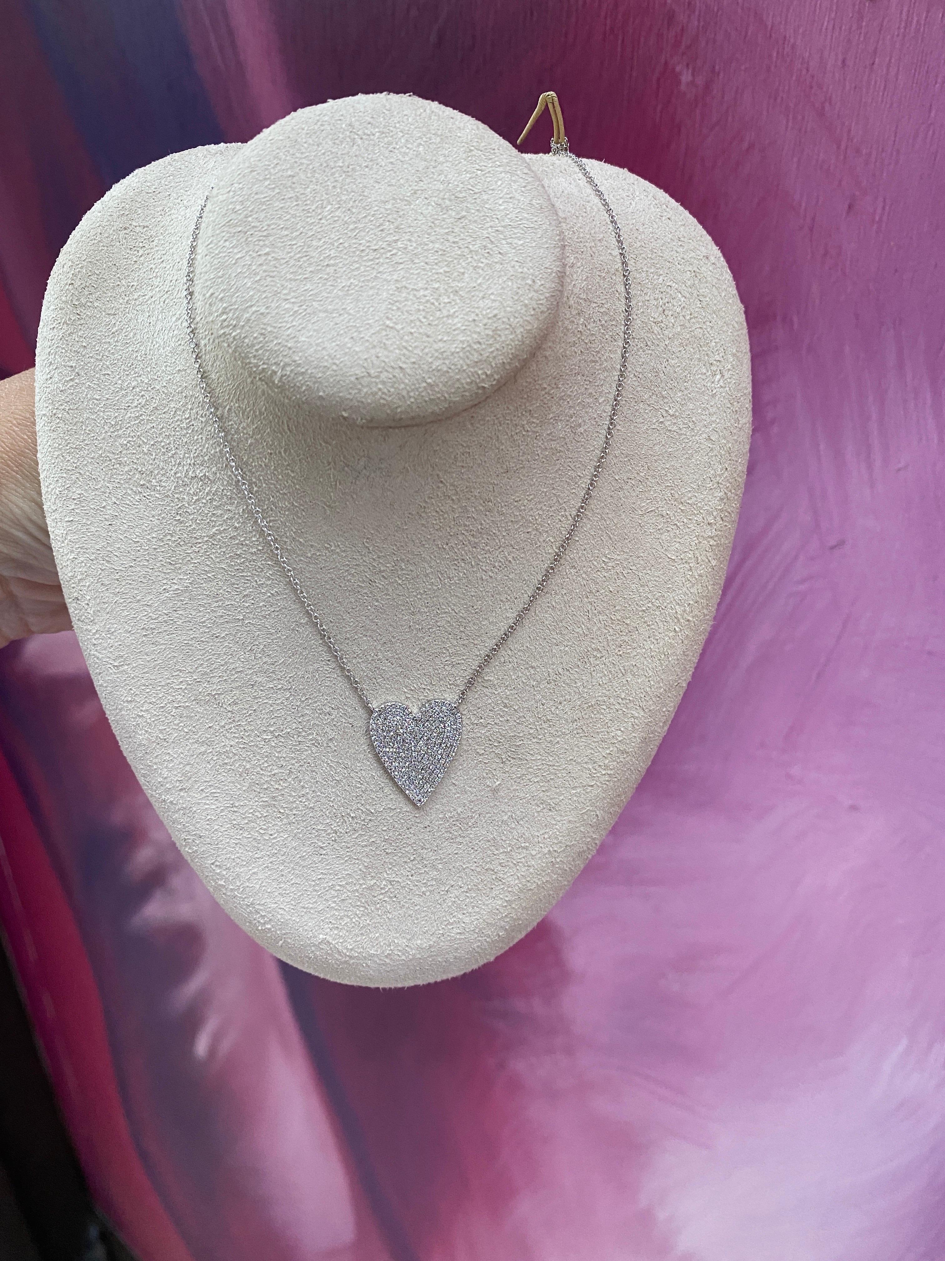 0.40 Carat Total Weight Diamond Heart Shape Pendant, 14 Karat White Gold For Sale 2