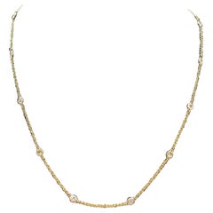 0.40 Carat 11 Station Diamond by The Yard Necklace 14 Karat Yellow Gold 18''