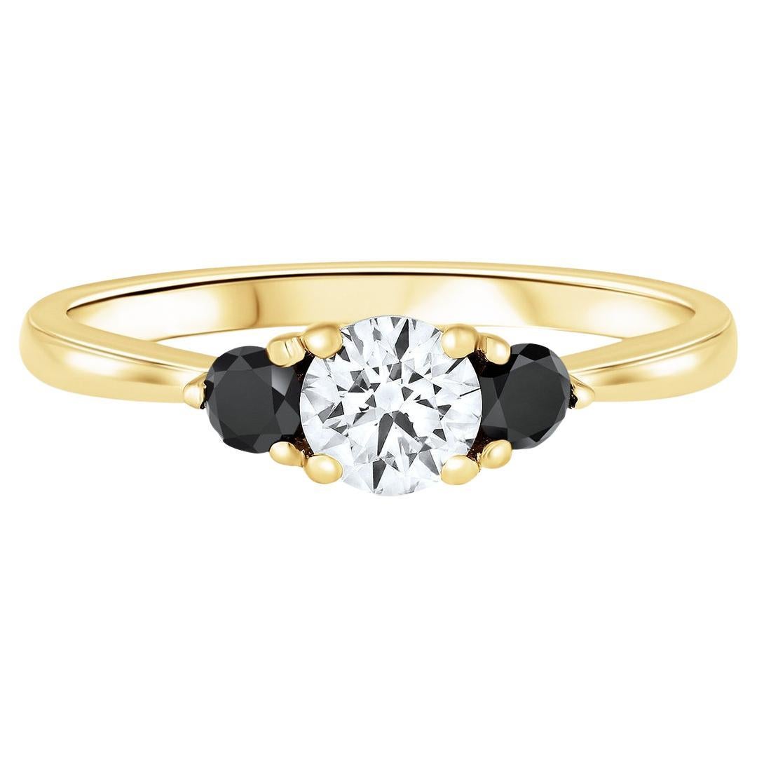 For Sale:  0.40 Carat White and Black Diamond Ring in 14 Karat Yellow Gold, Shlomit Rogel