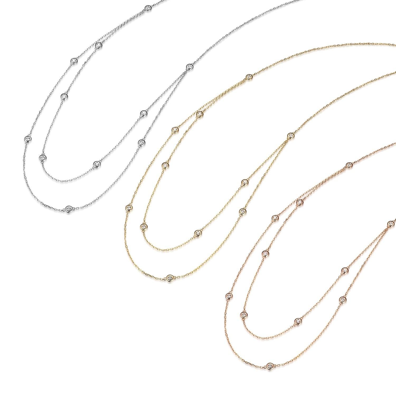 **Item is available in 18 karat rose gold/white gold/yellow gold, please send private message to confirm the gold color. **

0.40 Carats 11-Station Diamond by the yard necklace set in 18K gold. The total weight is 0.40 ctw. Beautiful shiny stones.