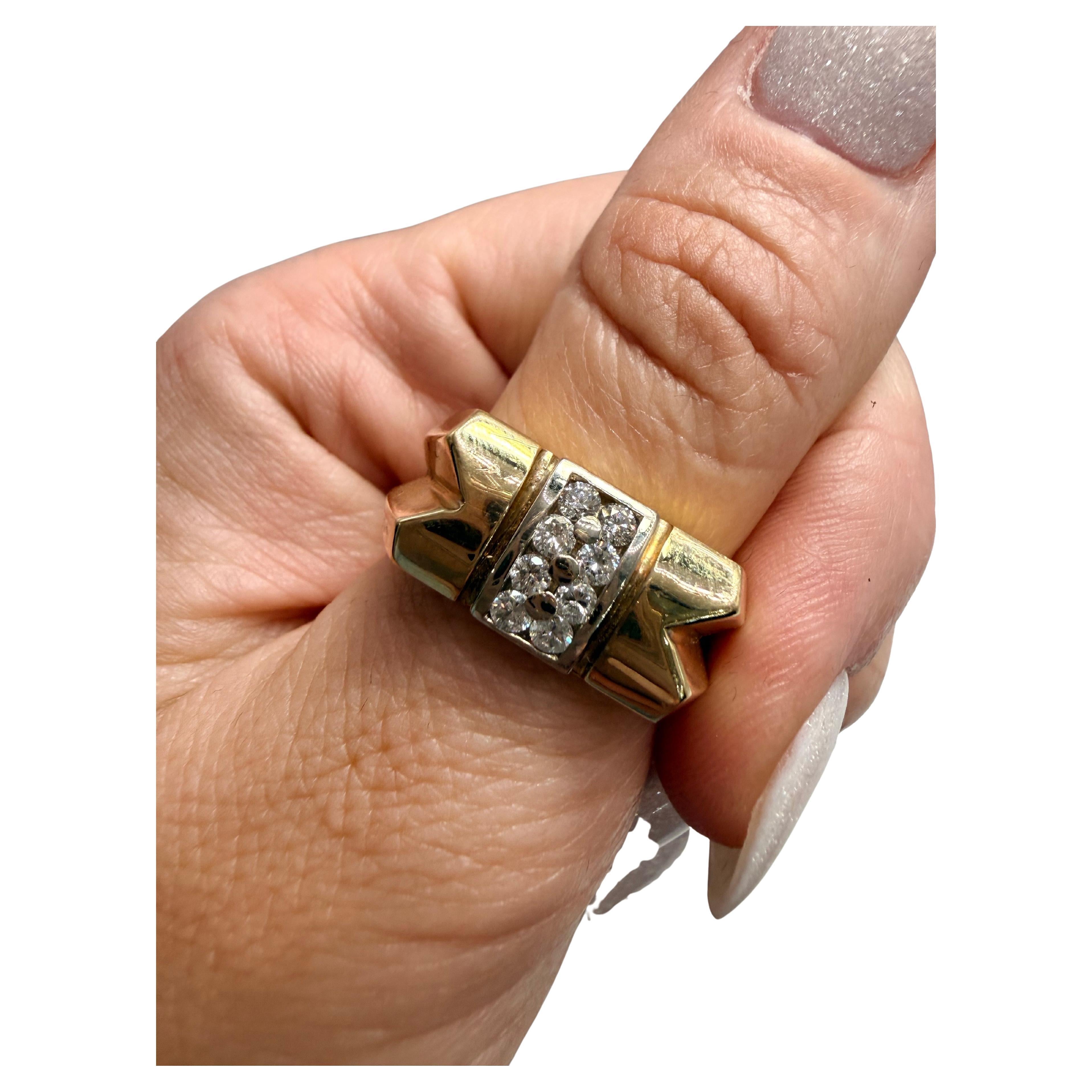 Anello con diamante da 0,40 carati Anello da uomo in oro giallo 14KT in vendita